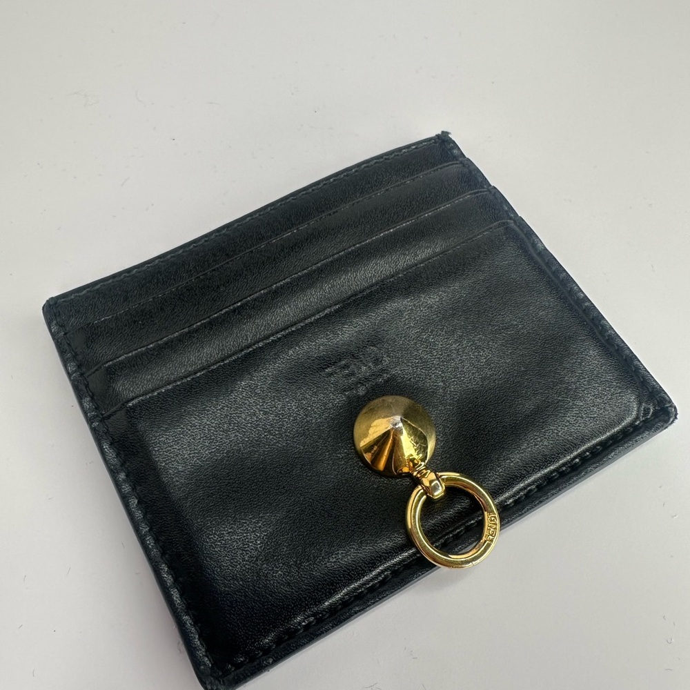 Fendi Black Card Holder with Gold Detail
